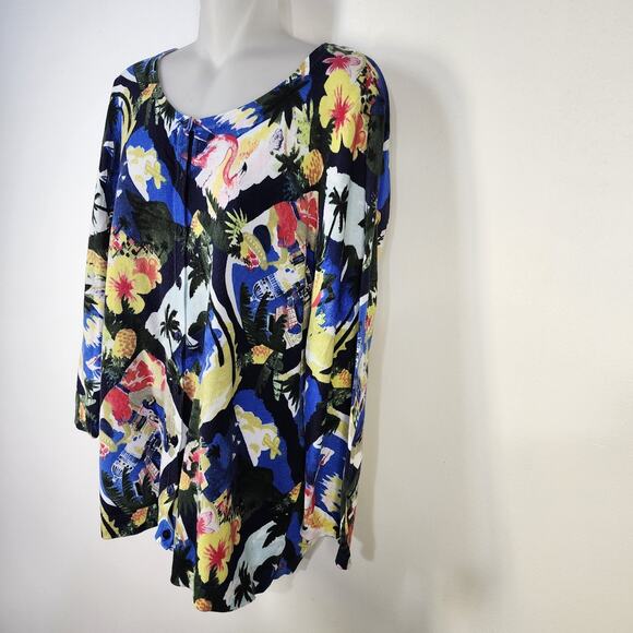 Talbots Womens Cardigan Sweater 0X Tropical Palm Flamingo Button Stretch Knit - Picture 5 of 9